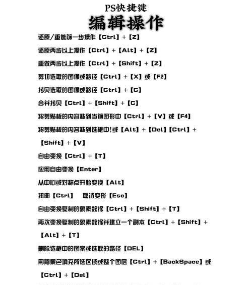 PS键盘快捷键使用大全（掌握这些关键快捷键，让你的PS操作事半功倍）